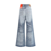 Blue Cotton Flared Jeans