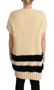 Beige Black Short Sleeve Button Cardigan Sweater