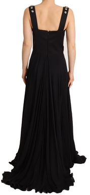 Silk Black Studded Sleeveless A-line Max Dress