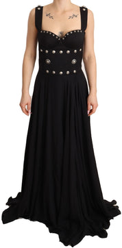 Silk Black Studded Sleeveless A-line Max Dress