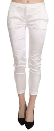 White Low Waist Cropped Skinny Trouser Pants