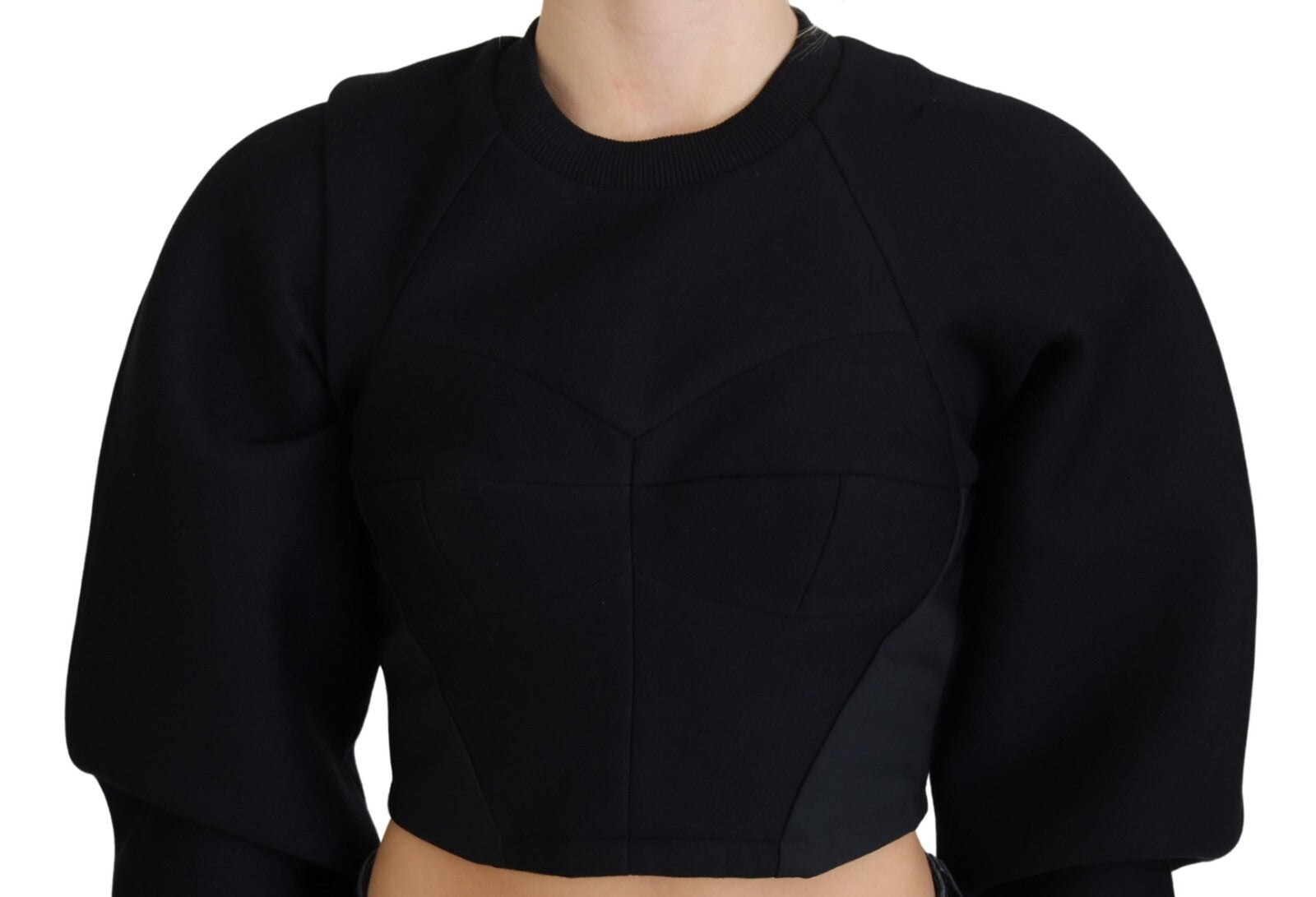 Black Cropped Zipper Back Sweatshirt Sweater