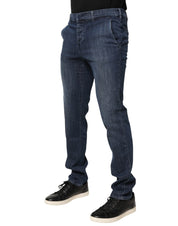 Dark Blue Mid Waist Skinny Fit Men Denim Trouser Jeans
