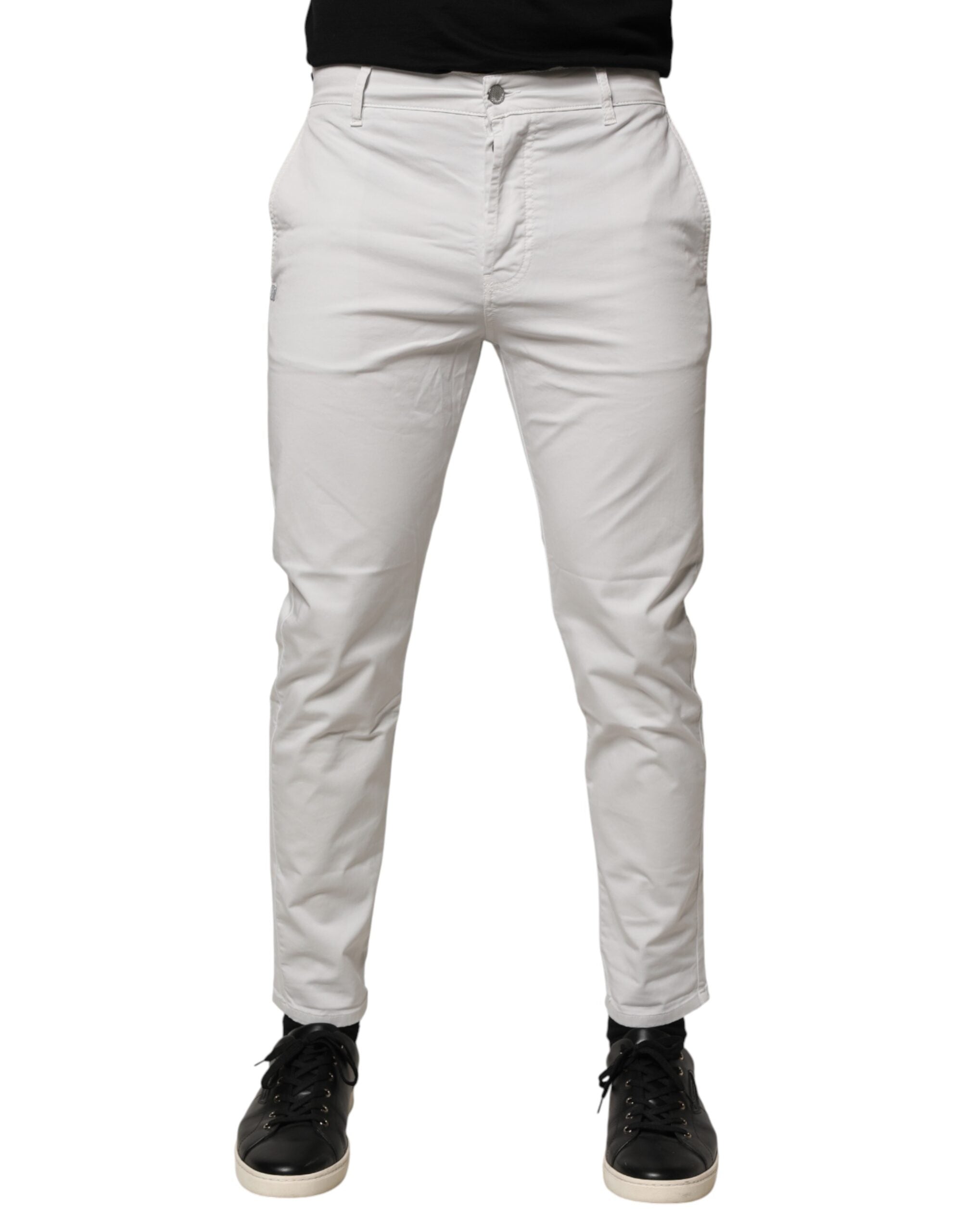 White Cotton Mid Waist Skinny Men Denim Jeans
