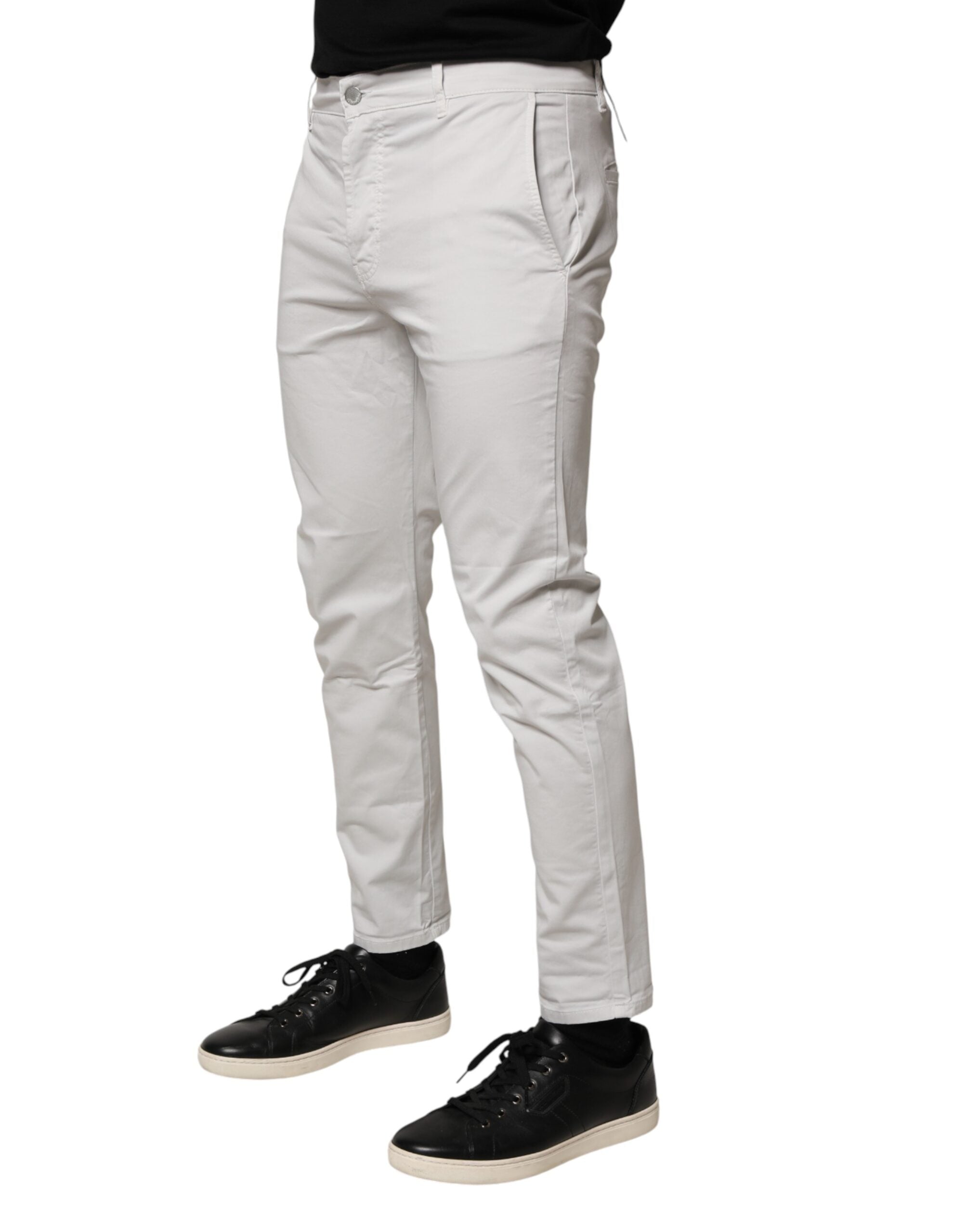 White Cotton Mid Waist Skinny Men Denim Jeans