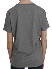 Cotton Grey Short Sleeve Round Neck Top T-shirt Blouse