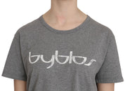 Cotton Grey Short Sleeve Round Neck Top T-shirt Blouse