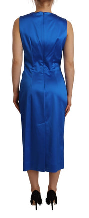 Acetate Royal Blue Roundneck Sleeveless Sheath Midi Dress