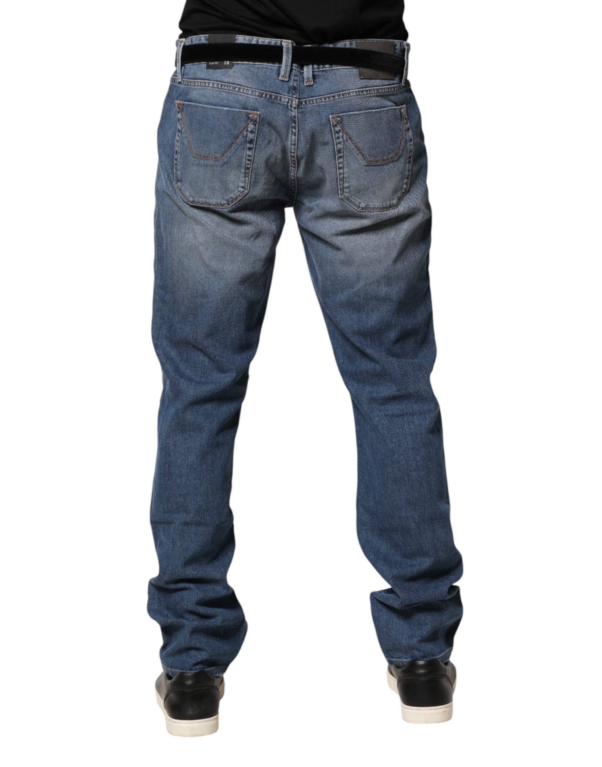 Blue Washed Mid Waist Straight Men Denim Trouser Jeans