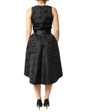 Black Jacquard Deep V-neck Sleeveless 2 Pc Dress