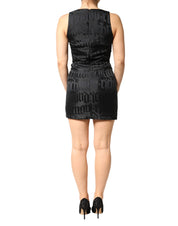 Black Jacquard Deep V-neck Sleeveless 2 Pc Dress
