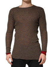 Brown Black Stripes Wool Crew Neck Pullover Sweater