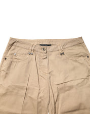 Beige Straight Cotton Stretch Chino Pants