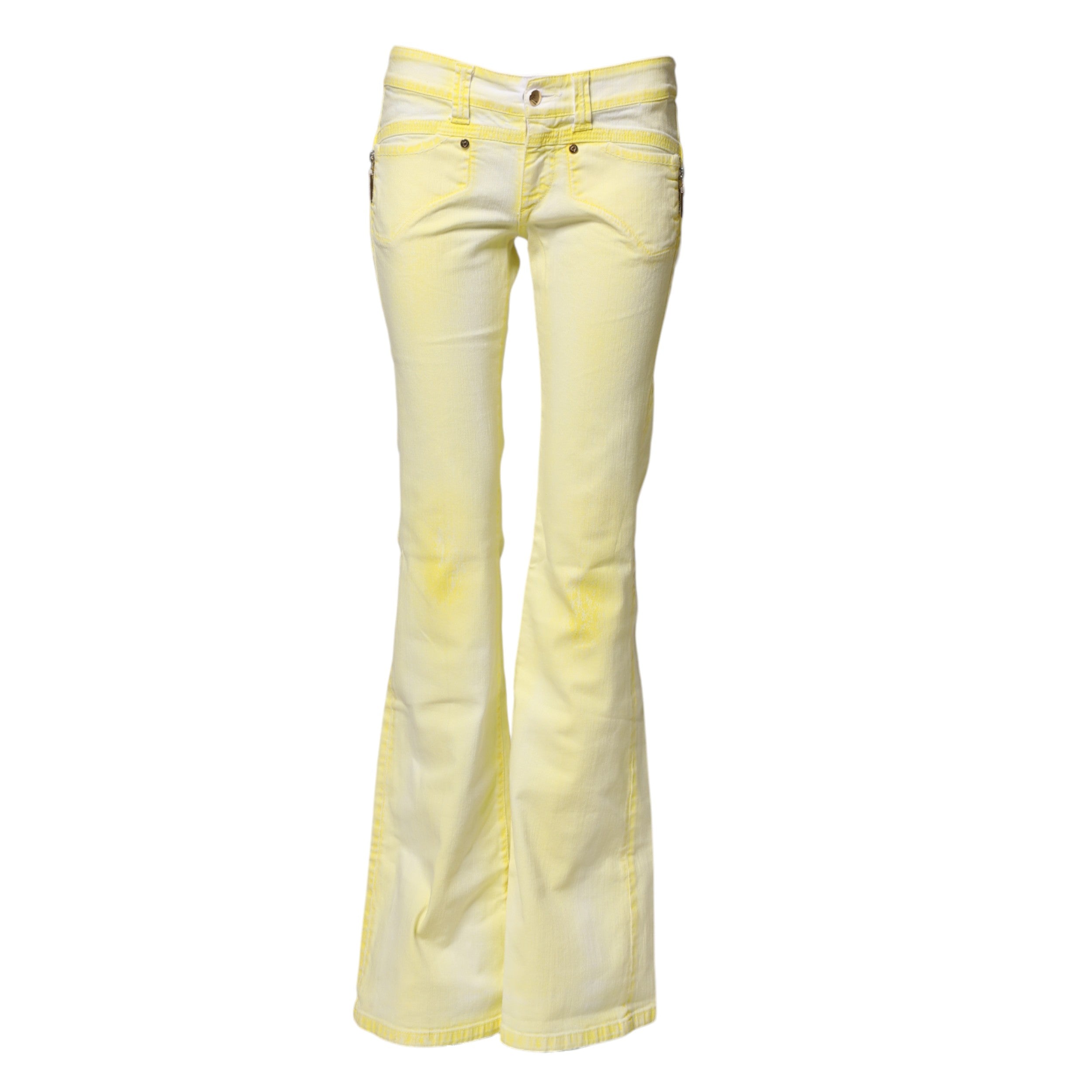 Yellow Cotton Bootcut Low Waist Denim Trouser Jeans