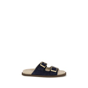 Black Calf Leather Bos Taurus Flat Sandals