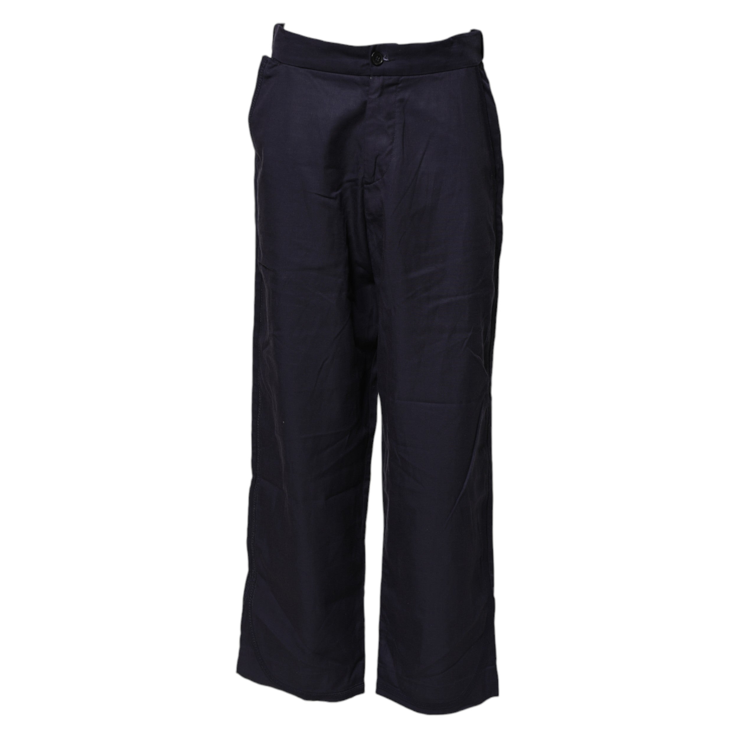 Navy Blue Straight High Waist Chino Casual Trouser Pants