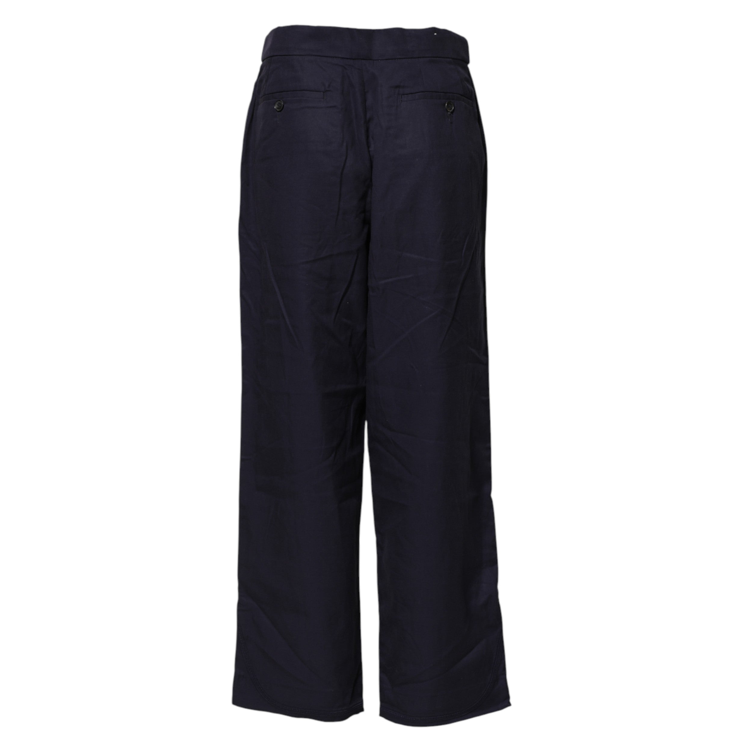 Navy Blue Straight High Waist Chino Casual Trouser Pants
