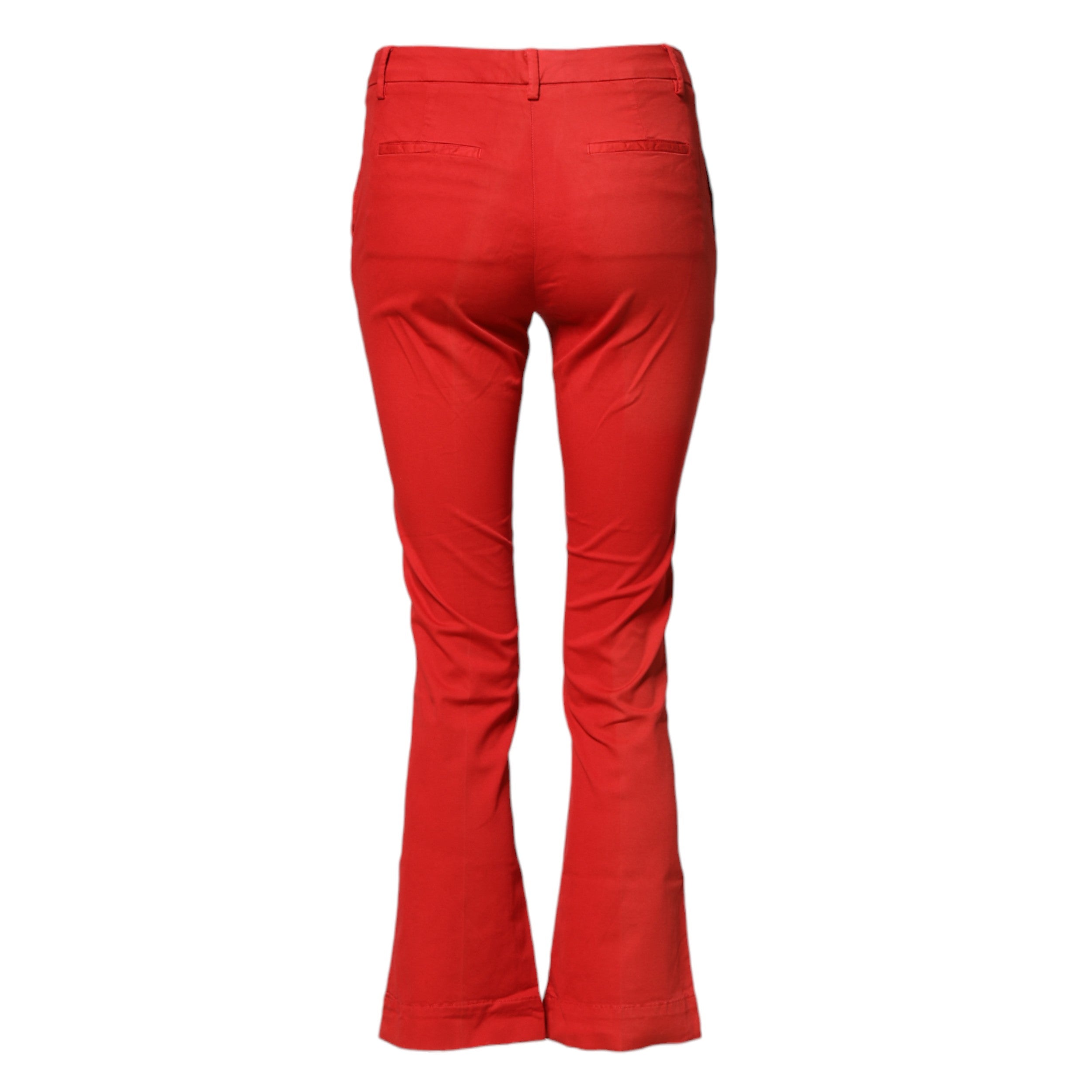 Red Flared Mid Waist Chino Casual Trouser Pants