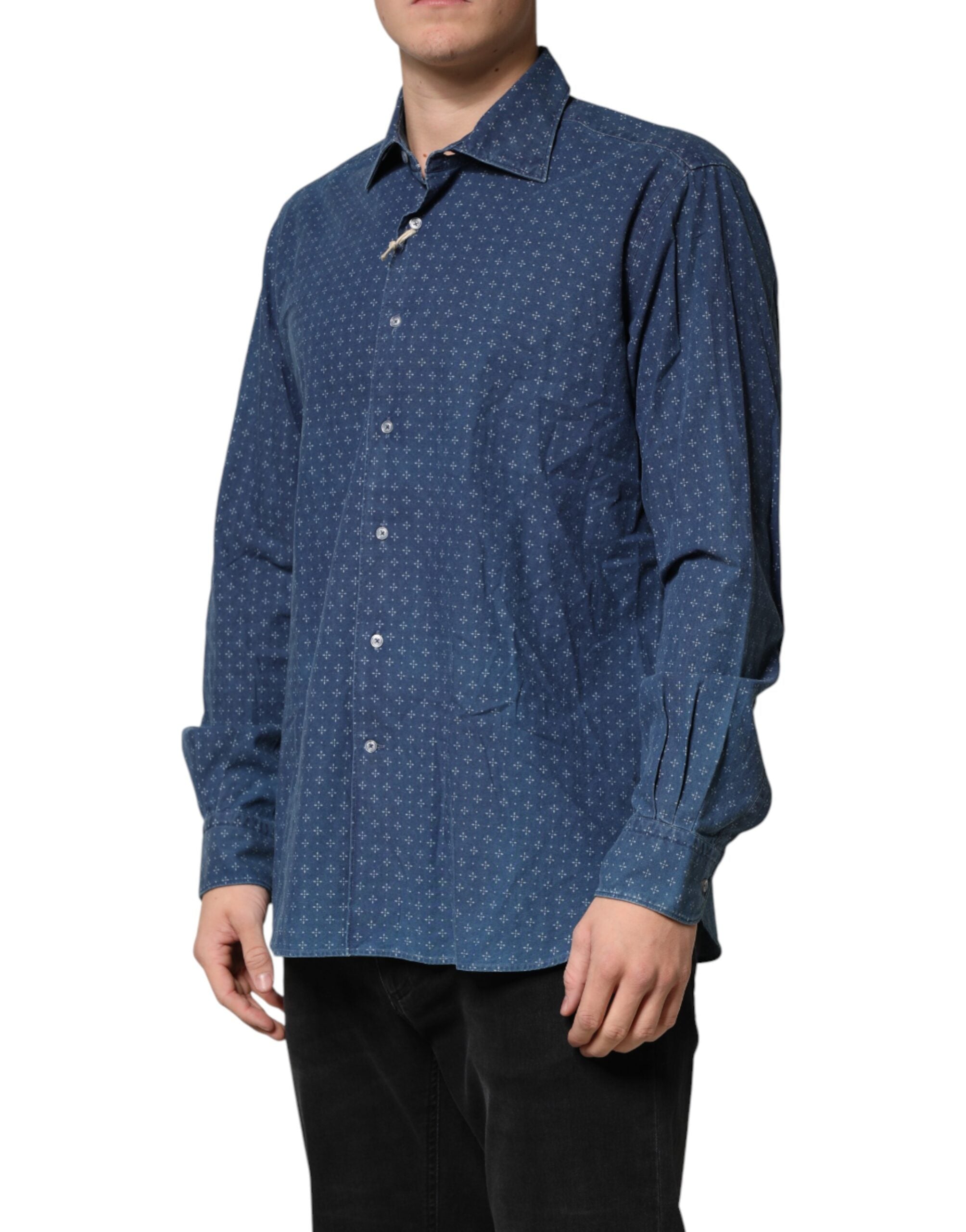 Blue Button Down Long Sleeves Men Shirt