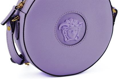 Sac à bandoulière Disco rond en cuir de veau violet