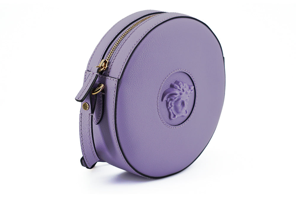 Sac à bandoulière Disco rond en cuir de veau violet