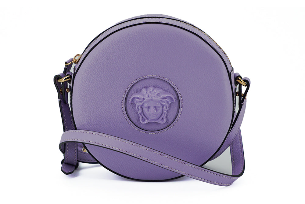 Sac à bandoulière Disco rond en cuir de veau violet